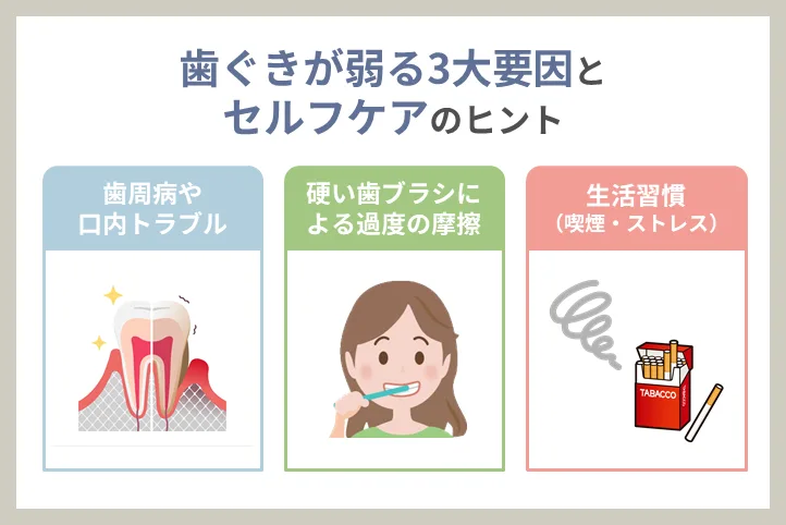 歯ぐきが弱る原因とセルフケア